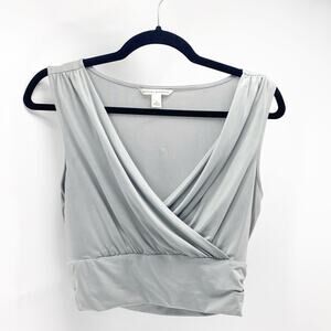 Banana Republic Jersey knit draped front cropped top blue grey in color size S
